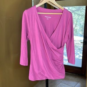 Soft Surroundings Pink Wrap-Style Long Sleeve Top